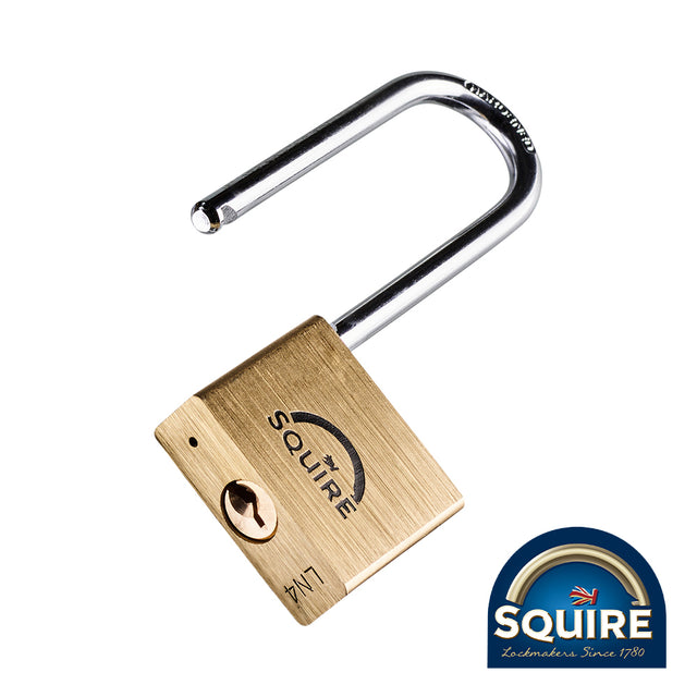 This is an image showing TIMCO Premium Brass Lion Padlock - 2.5" Stainless Steel Shackle - LN4S/2.5 - 40mm - 1 Each Blister Pack available from T.H Wiggans Ironmongery in Kendal, quick delivery at discounted prices.
