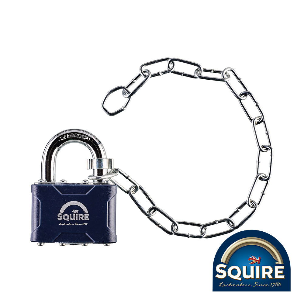 This is an image showing TIMCO Stronglock Laminated Padlock & Chain - 35C - 40mm - 2 Pieces Box available from T.H Wiggans Ironmongery in Kendal, quick delivery at discounted prices.