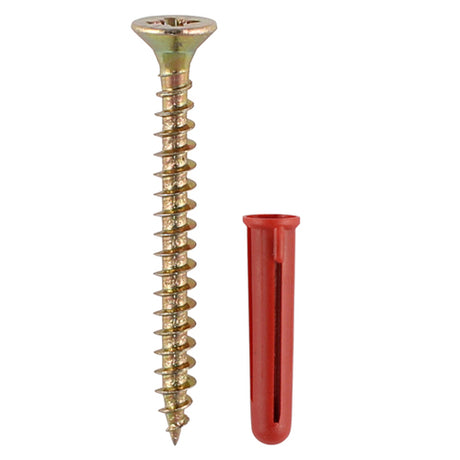 This is an image showing TIMCO Red Plastic Plugs with Screws - 30mm Red Plug, 4.0x40 Screw - 200 Pieces TIMbag available from T.H Wiggans Ironmongery in Kendal, quick delivery at discounted prices.