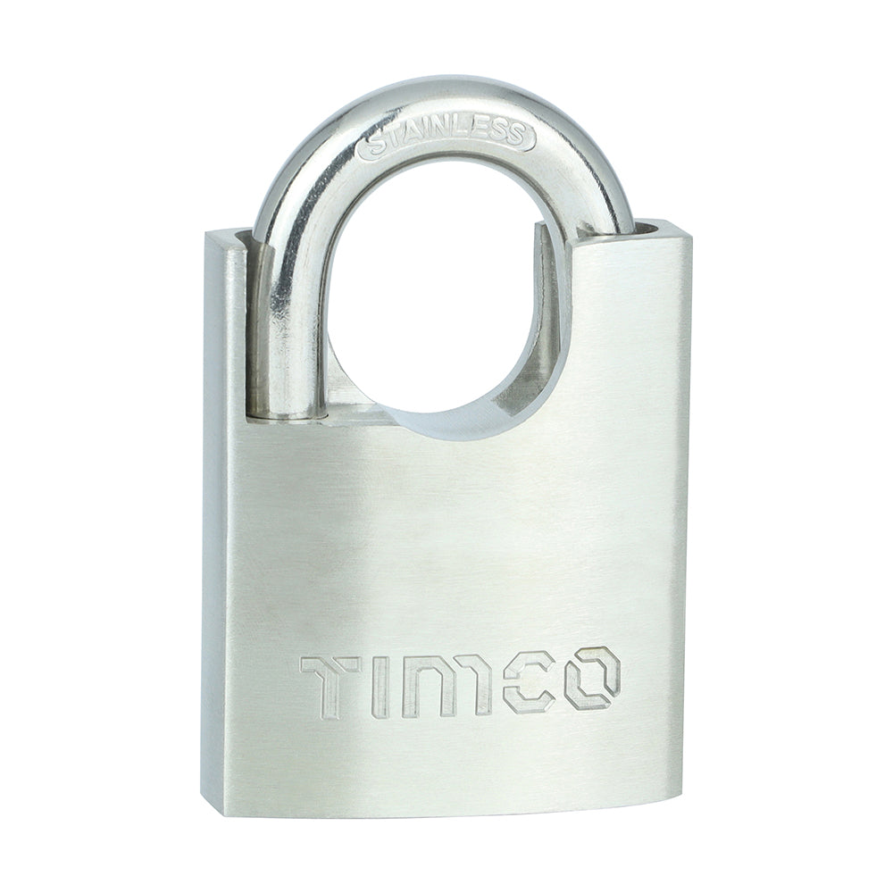 This is an image showing TIMCO Stainless Steel Padlock - 50mm - 1 Each Blister Pack available from T.H Wiggans Ironmongery in Kendal, quick delivery at discounted prices.