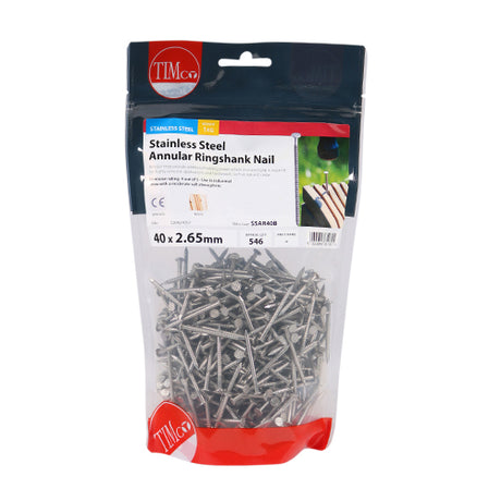 This is an image showing TIMCO Annular Ringshank Nails - Stainless Steel - 40 x 2.65 - 1 Kilograms TIMbag available from T.H Wiggans Ironmongery in Kendal, quick delivery at discounted prices.