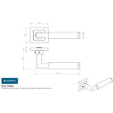 This image is a line drwaing of a Eurospec - Fagus Designer Lever on Sprung Square Rose - Bright/Satin Stainless S available to order from Trade Door Handles in Kendal