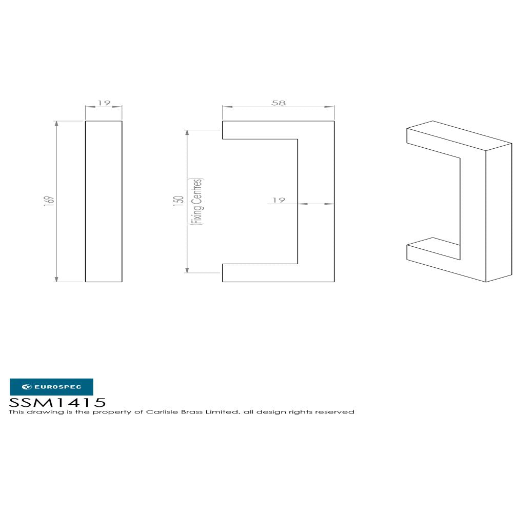 This image is a line drwaing of a Eurospec - Square Mitred Pull Handle - Satin Stainless Steel available to order from Trade Door Handles in Kendal