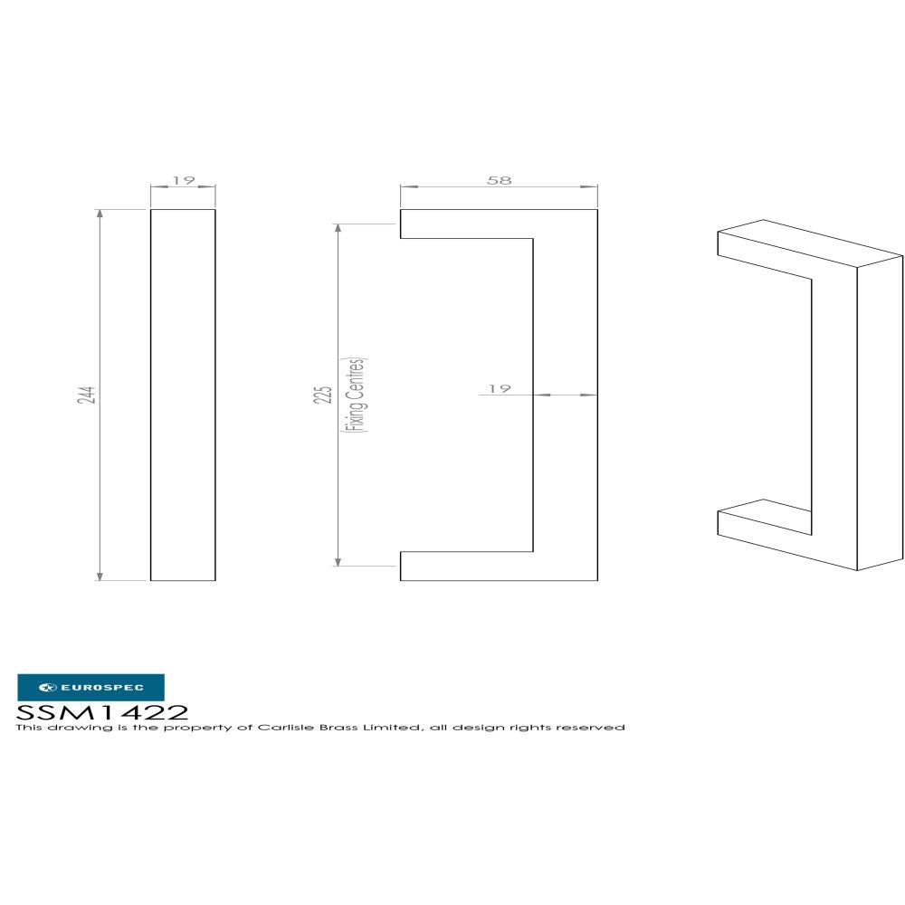 This image is a line drwaing of a Eurospec - Square Mitred Pull Handle - Satin Stainless Steel available to order from Trade Door Handles in Kendal