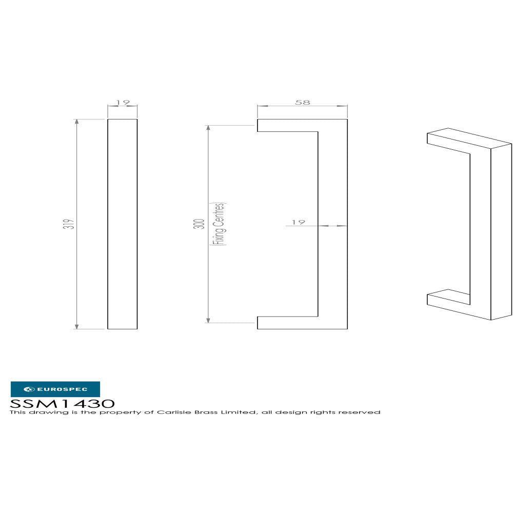 This image is a line drwaing of a Eurospec - Square Mitred Pull Handle - Satin Stainless Steel available to order from Trade Door Handles in Kendal