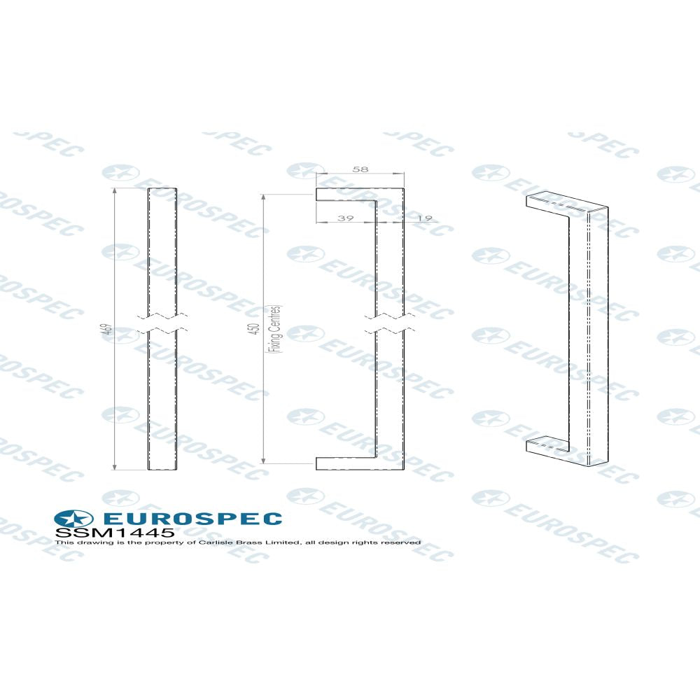 This image is a line drwaing of a Eurospec - Square Mitred Pull Handle - Matt Black available to order from Trade Door Handles in Kendal