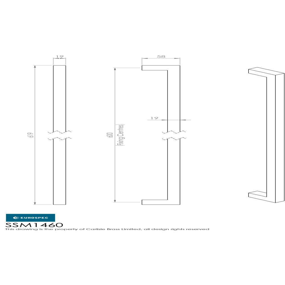 This image is a line drwaing of a Eurospec - Square Mitred Pull Handle - Satin Stainless Steel available to order from Trade Door Handles in Kendal