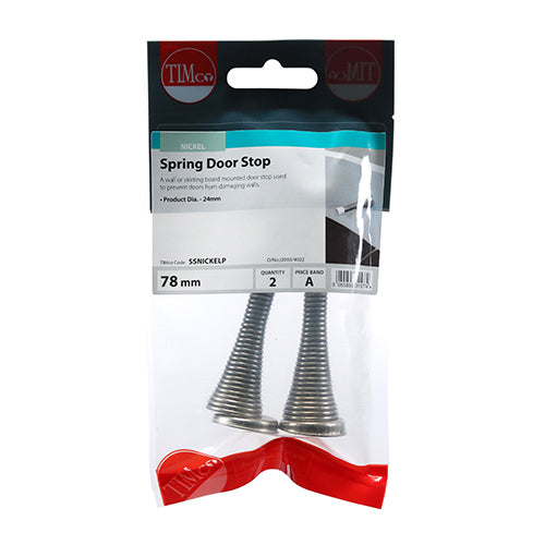 This is an image showing TIMCO Spring Door Stops - Nickel - 78 x 24 - 2 Pieces TIMpac available from T.H Wiggans Ironmongery in Kendal, quick delivery at discounted prices.