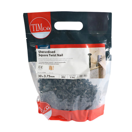 This is an image showing TIMCO Square Twist Nails - Sherardised - 30 x 3.75 - 2.5 Kilograms TIMbag available from T.H Wiggans Ironmongery in Kendal, quick delivery at discounted prices.