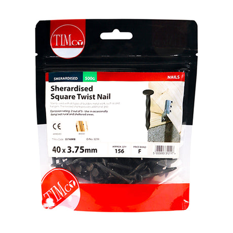 This is an image showing TIMCO Square Twist Nails - Sherardised - 40 x 3.75 - 0.5 Kilograms TIMbag available from T.H Wiggans Ironmongery in Kendal, quick delivery at discounted prices.