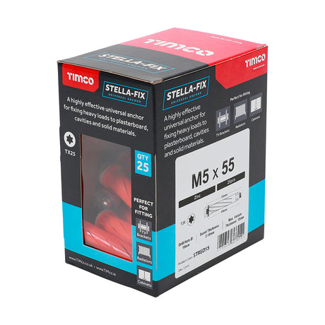 This is an image showing TIMCO Stella Fix Universal Anchors - TX - Pan - Red - M5 x 55 - 25 Pieces Box available from T.H Wiggans Ironmongery in Kendal, quick delivery at discounted prices.