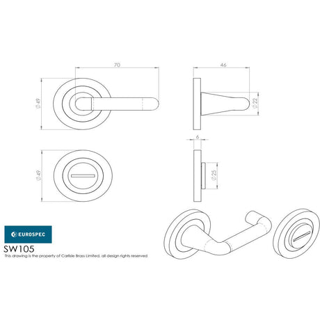 This image is a line drwaing of a Eurospec - Steelworx 316 Turn and Release - Satin Stainless Steel available to order from Trade Door Handles in Kendal