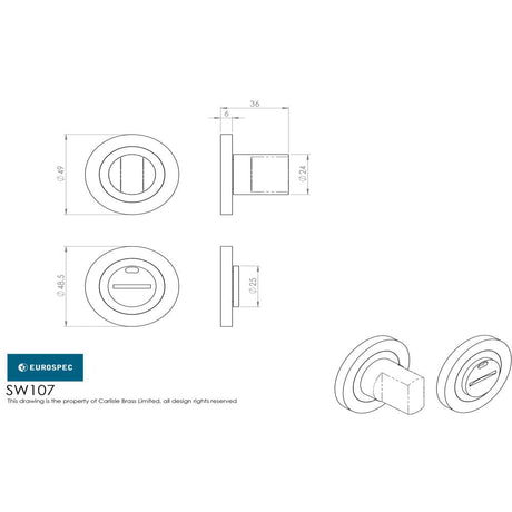 This image is a line drwaing of a Eurospec - Steelworx 316 Turn and Release - Satin Stainless Steel available to order from Trade Door Handles in Kendal