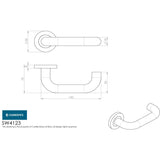 This image is a line drwaing of a Eurospec - 19mm Dia.Grade 4 Return to Door Safety Lever on Round Rose - Satin St available to order from Trade Door Handles in Kendal