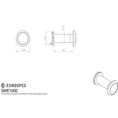 This image is a line drwaing of a Eurospec - Door Viewer 180 degree with crystal lens - Satin Stainless Steel available to order from Trade Door Handles in Kendal