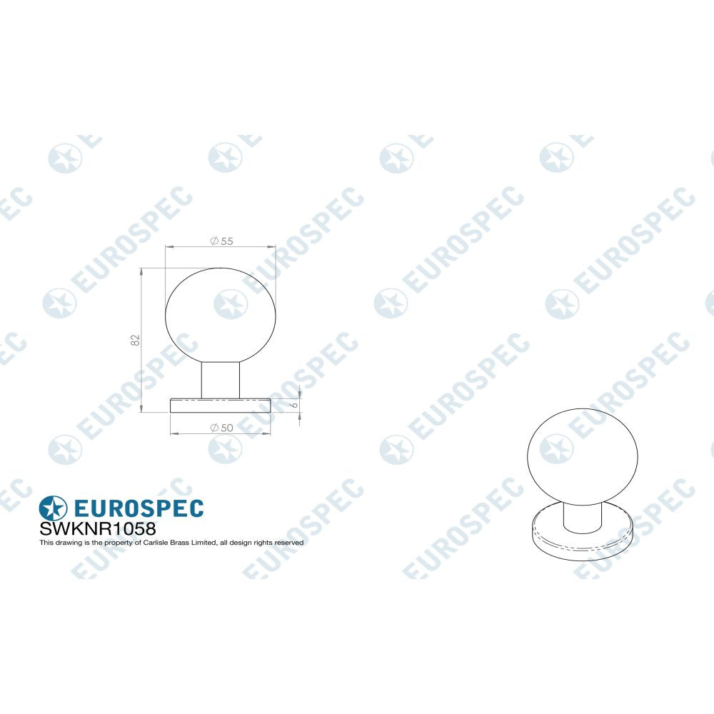 This image is a line drwaing of a Eurospec - Mortice Knob - Satin Stainless Steel available to order from Trade Door Handles in Kendal