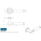 This image is a line drwaing of a Eurospec - Steelworx SWL Astoria Lever on Rose - Bright/Satin Stainless Steel available to order from Trade Door Handles in Kendal