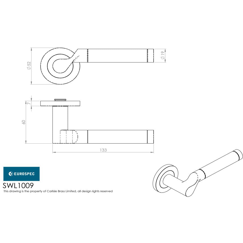 This image is a line drwaing of a Eurospec - Steelworx SWL Lucerna Lever on Rose - Bright/Satin Stainless Steel available to order from Trade Door Handles in Kendal