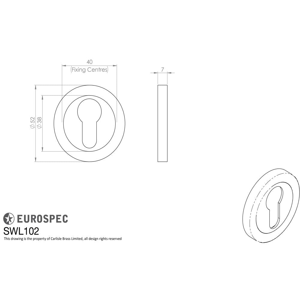 This image is a line drwaing of a Eurospec - Steelworx SWL Escutcheon - Satin Stainless Steel available to order from Trade Door Handles in Kendal