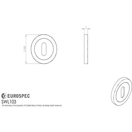 This image is a line drwaing of a Eurospec - Steelworx SWL Escutcheon - Satin Stainless Steel available to order from Trade Door Handles in Kendal