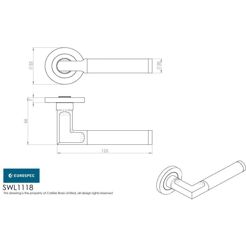 This image is a line drwaing of a Eurospec - Carbon Fibre Lever on Threaded Rose - Satin Stainless Steel available to order from Trade Door Handles in Kendal