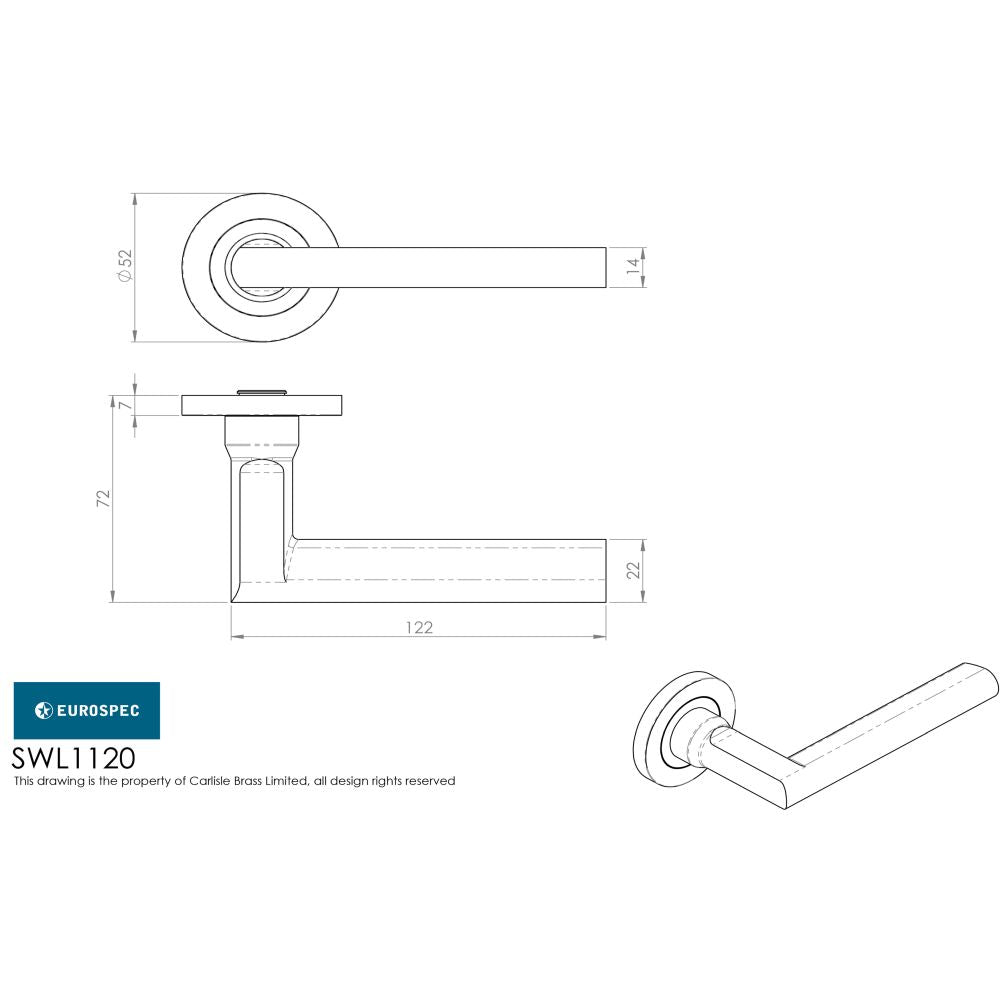 This image is a line drwaing of a Eurospec - Soho Designer Lever on Threaded Rose - Satin Stainless Steel available to order from Trade Door Handles in Kendal