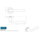 This image is a line drwaing of a Eurospec - Steelworx SWL Peninsula Lever on Rose - Satin Stainless Steel available to order from Trade Door Handles in Kendal