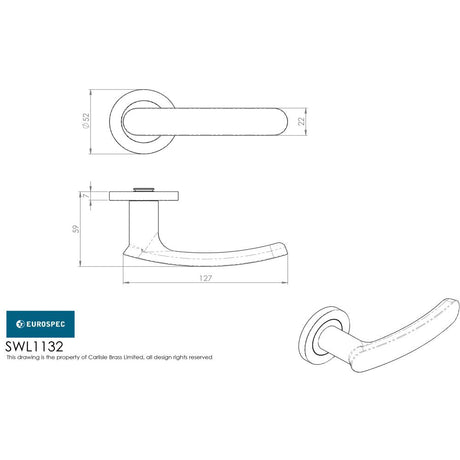 This image is a line drwaing of a Eurospec - Steelworx SWL Berlino Lever on Rose - Satin Stainless Steel available to order from Trade Door Handles in Kendal