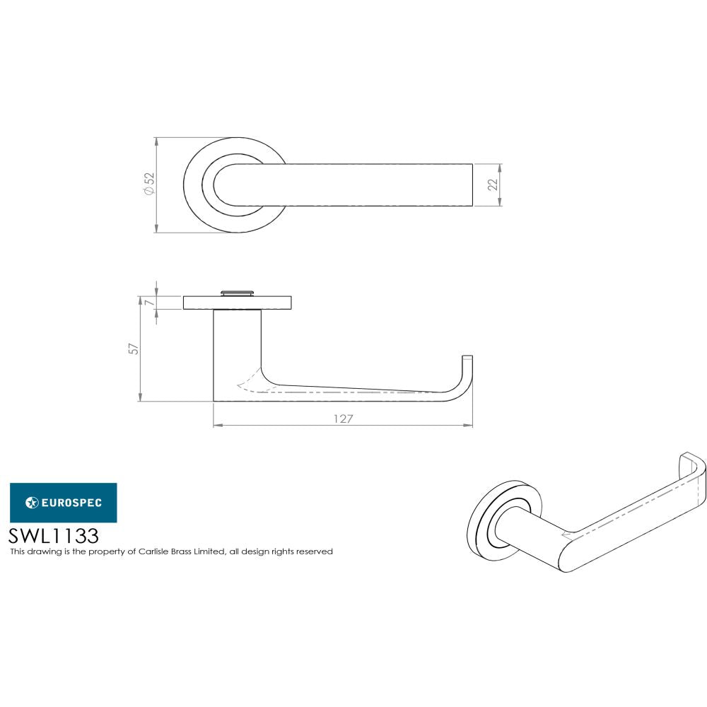 This image is a line drwaing of a Eurospec - Steelworx SWL Zurigo Lever on Rose - Satin Stainless Steel available to order from Trade Door Handles in Kendal