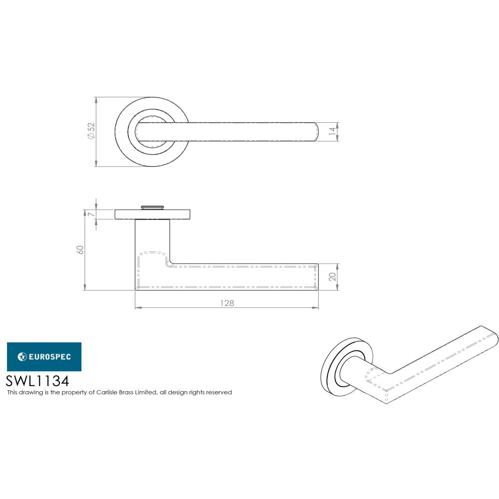 This image is a line drwaing of a Eurospec - Steelworx SWL Carlton Lever on Rose - Satin Stainless Steel available to order from Trade Door Handles in Kendal