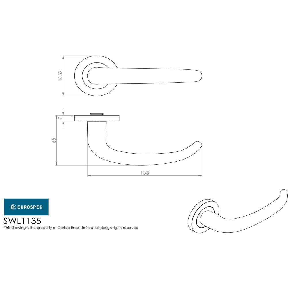 This image is a line drwaing of a Eurospec - Steelworx SWL Luenza Lever on Rose - Satin Stainless Steel available to order from Trade Door Handles in Kendal