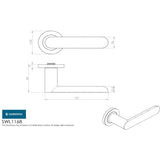 This image is a line drwaing of a Eurospec - Steelworx SWL Parigi Lever on Rose - Satin Stainless Steel available to order from Trade Door Handles in Kendal