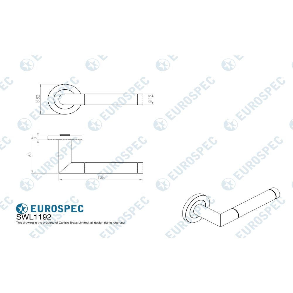 This image is a line drwaing of a Eurospec - Steelworx SWL Treviri Lever on Rose - Satin Stainless Steel available to order from Trade Door Handles in Kendal