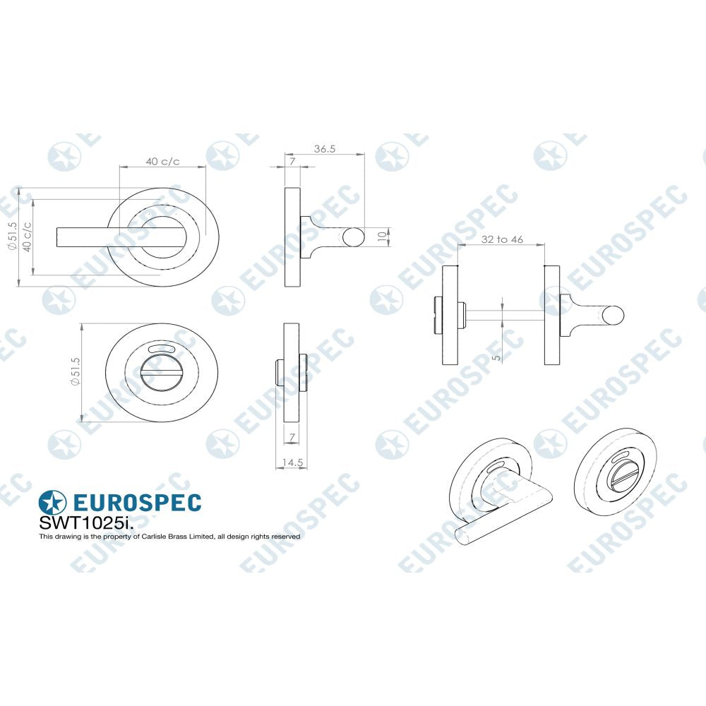 This image is a line drwaing of a Carlisle Brass - Steelworx SWL Disabled Thumbturn - Satin PVD available to order from Trade Door Handles in Kendal