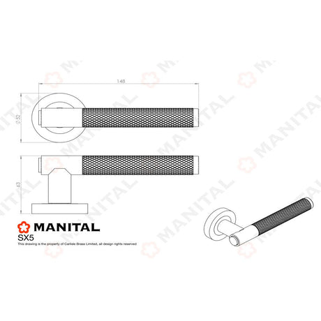 This image is a line drwaing of a Manital - Syntax Lever On round Rose - Polished Chrome available to order from Trade Door Handles in Kendal