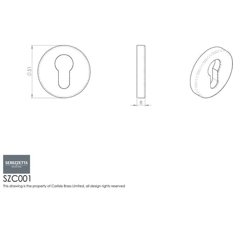 This image is a line drwaing of a Serozzetta - Euro Profile Escutcheon - Satin Chrome available to order from Trade Door Handles in Kendal