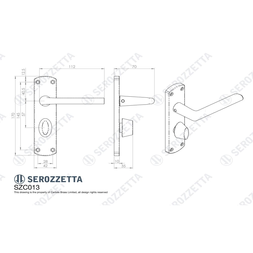 This image is a line drwaing of a Serozzetta - Uno Lever on WC Backplate - Polished Chrome available to order from Trade Door Handles in Kendal