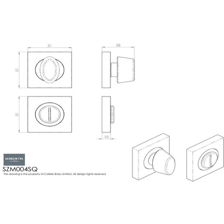 This image is a line drwaing of a Serozzetta - Square Turn and Release - Satin Chrome available to order from Trade Door Handles in Kendal