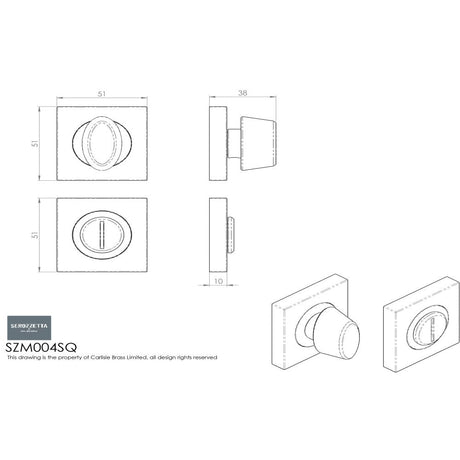 This image is a line drwaing of a Carlisle Brass - Serozzetta Square Turn and Release - Matt Black available to order from Trade Door Handles in Kendal