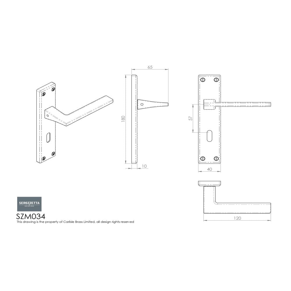 This image is a line drwaing of a Serozzetta - Zone Lever on Lock Backplate - Polished Chrome available to order from Trade Door Handles in Kendal