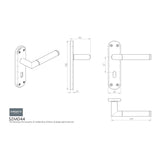 This image is a line drwaing of a Serozzetta - Scope Lever on Lock Backplate - Polished Chrome Satin Nickel available to order from Trade Door Handles in Kendal