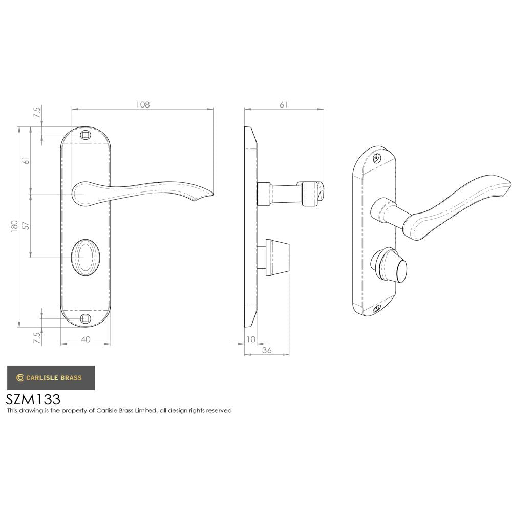 This image is a line drwaing of a Serozzetta - Lever on Bathroom Backplate - Satin Chrome available to order from Trade Door Handles in Kendal