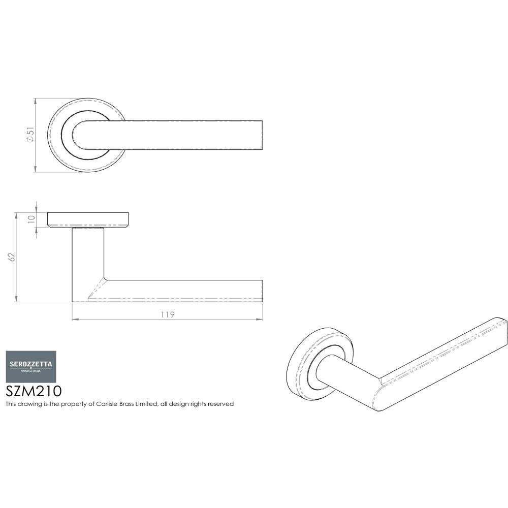 This image is a line drwaing of a Serozzetta - Edge Lever on Round Rose - Satin Chrome available to order from Trade Door Handles in Kendal