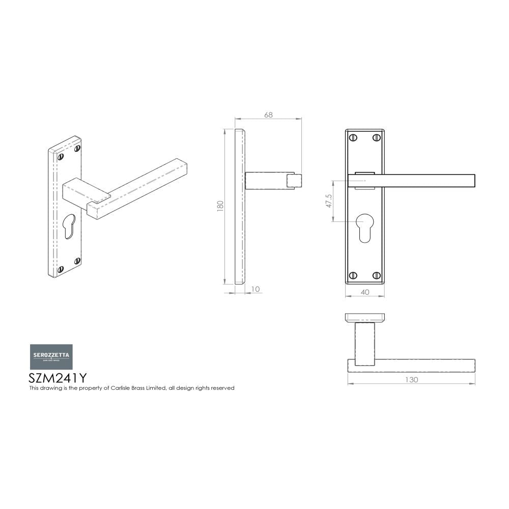 This image is a line drwaing of a Serozzetta - Stratus Lever on Euro Lock Backplate - Polished Chrome available to order from Trade Door Handles in Kendal