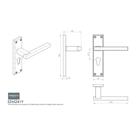 This image is a line drwaing of a Serozzetta - Stratus Lever on Euro Lock Backplate - Polished Chrome available to order from Trade Door Handles in Kendal