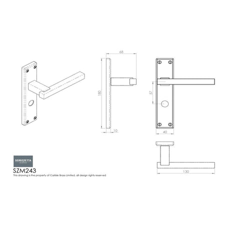 This image is a line drwaing of a Serozzetta - Stratus Lever on WC Backplate - Polished Chrome available to order from Trade Door Handles in Kendal