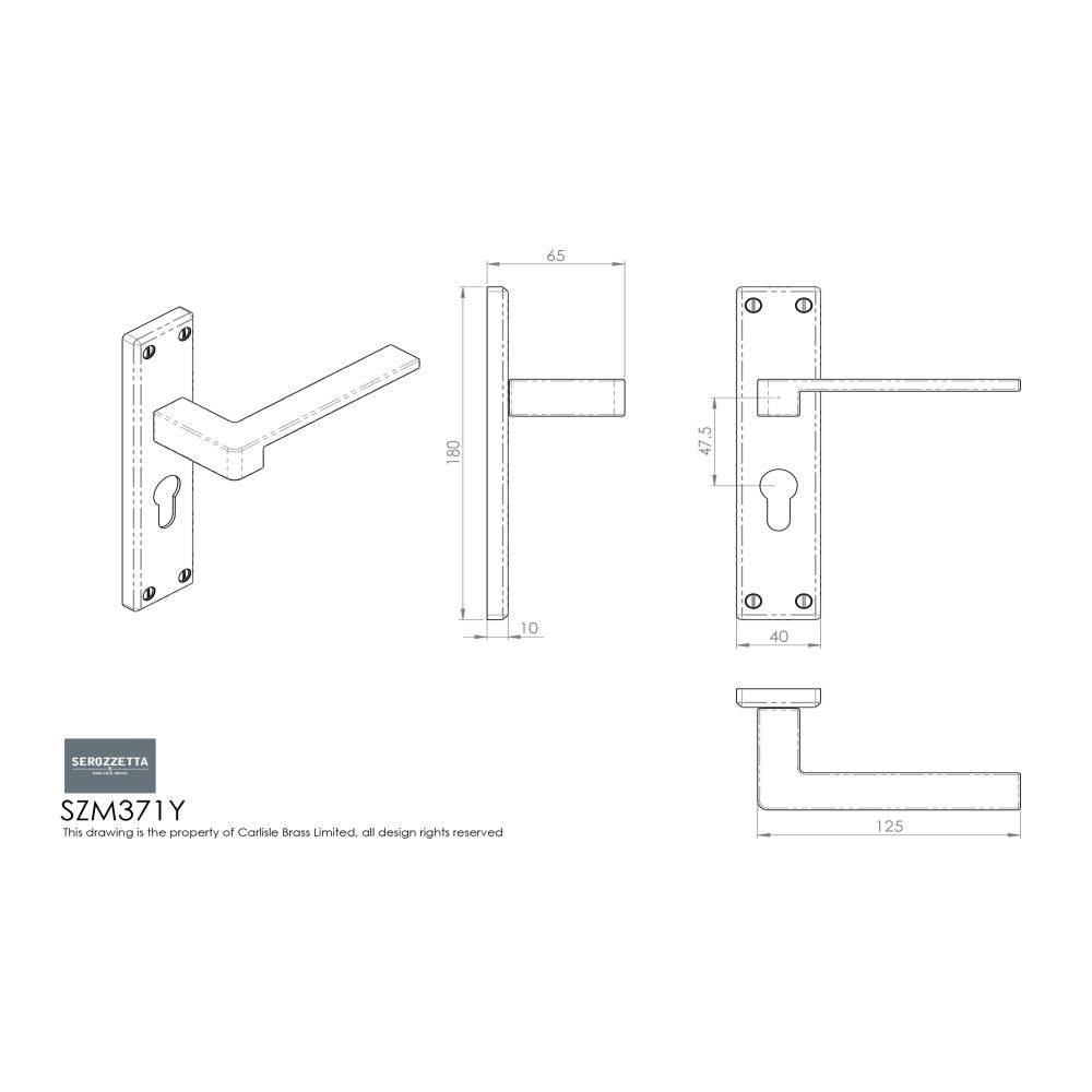 This image is a line drwaing of a Serozzetta - Equi Lever on Euro Lock Backplate - Polished Chrome available to order from Trade Door Handles in Kendal