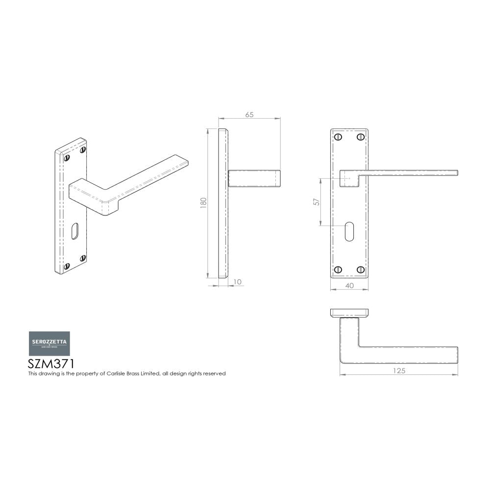 This image is a line drwaing of a Serozzetta - Equi Lever on Lock Backplate - Polished Chrome available to order from Trade Door Handles in Kendal