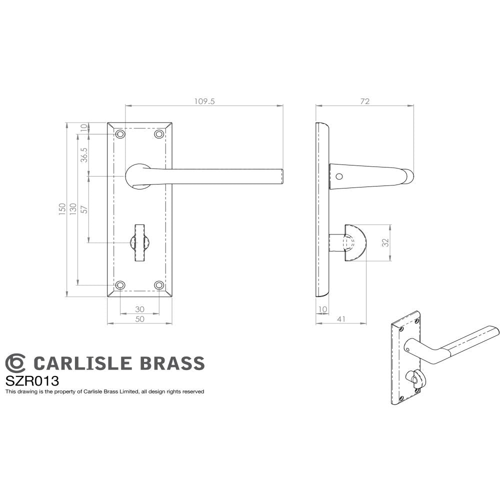 This image is a line drwaing of a Serozzetta - Dieci Lever on Bathroom Backplate - Satin Nickel available to order from Trade Door Handles in Kendal