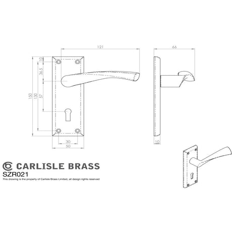 This image is a line drwaing of a Serozzetta - Venti Lever on Lock Backplate - Satin Nickel available to order from Trade Door Handles in Kendal